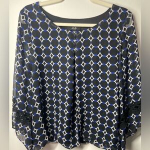AGB Black and Blue Circle Pattern Top